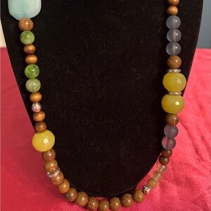 Chicos wood and Colorful Beaded Necklace NWT
